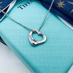 Tiffany & Co. 950 Platinum 11 mm Open Heart Charm Necklace 16” w Packaging